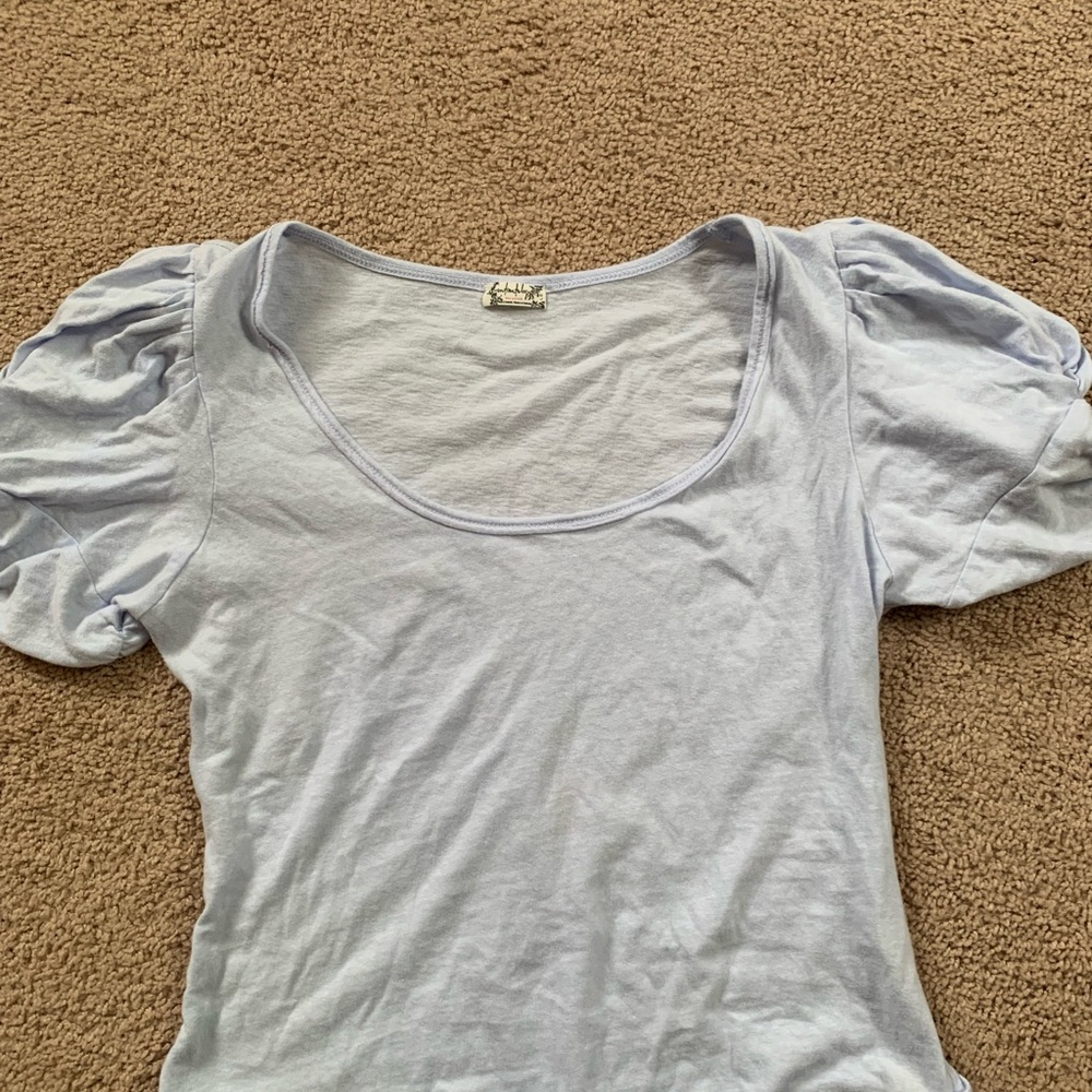 Free People Sky Blue Puff Sleeve Blouse